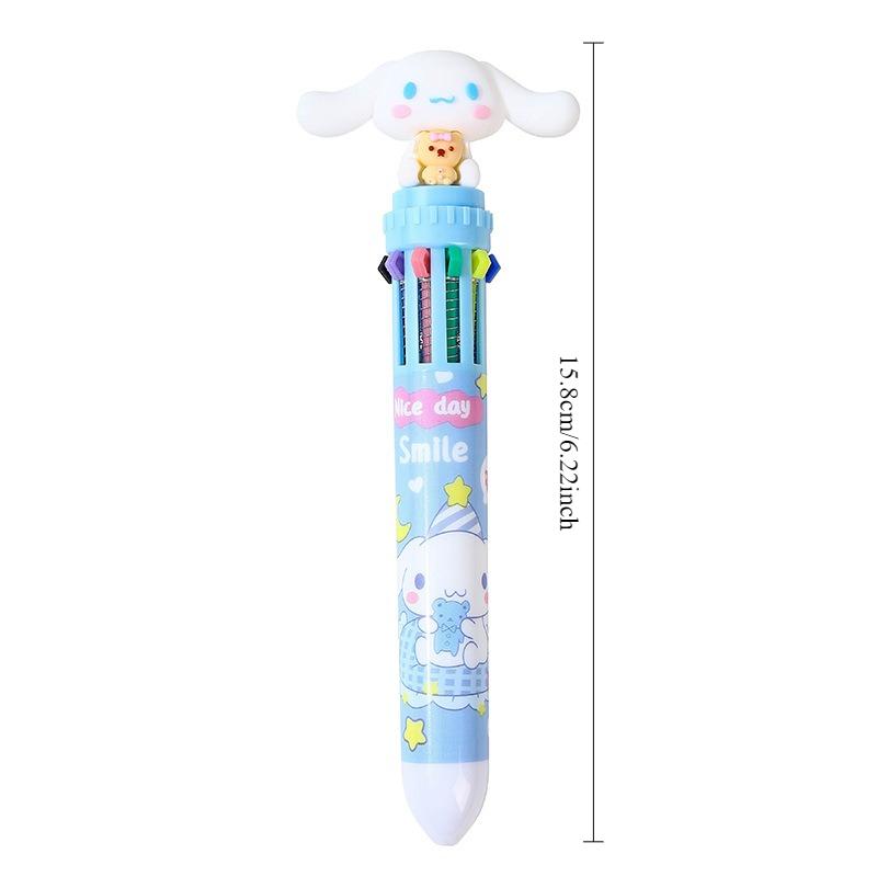 Sanrio 36Pcs Lovely Cinnamoroll Ten Color Ballpoint Pen, 0.7mm Cute Blue Dog Cartoon Shaped Pressing Drawing Graffiti Pen, Every Pen Is A Delightful