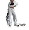 European & American Casual Zipper Cardigan Jacket & Sporty Drawstring Long Pants Women’s Two-piece Set