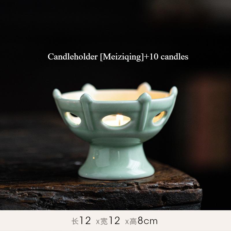 Retro Chinese ceramic celadon oil lamp vintage everbright candle holder tea light stand for home decor zen living room