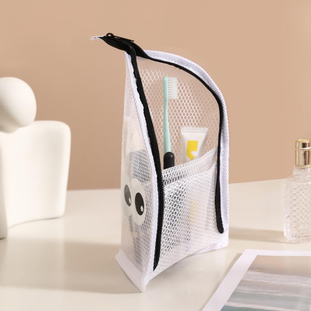 EVA Mesh Folding Makeup Bag Waterproof Vertical Design Standing Toiletry Bag Large Capacity Zipper Closure Makeup Brush Holder