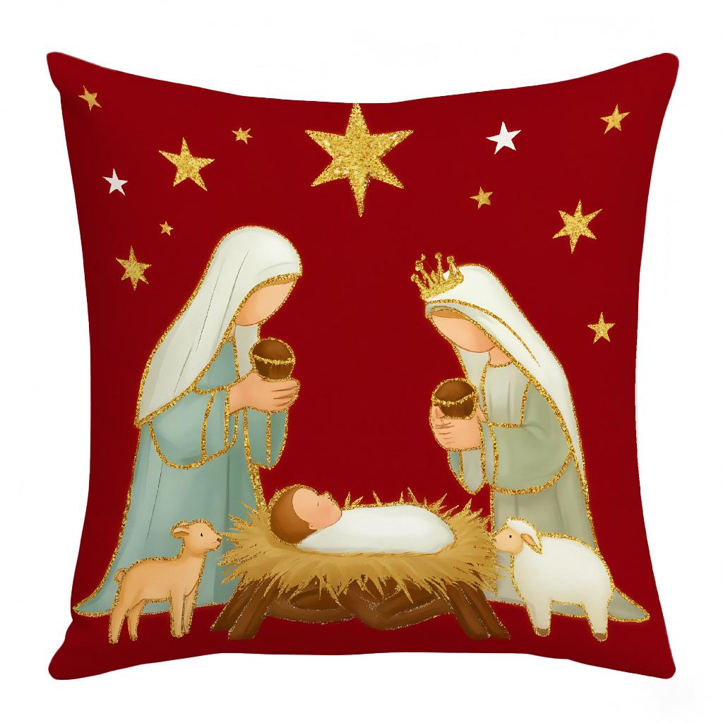 

New Christmas Festival Atmosphere Linen Jesus Cartoon Print Living Room Bedroom Cushion Cover Digital Printing 45 * 45 (excluding core)