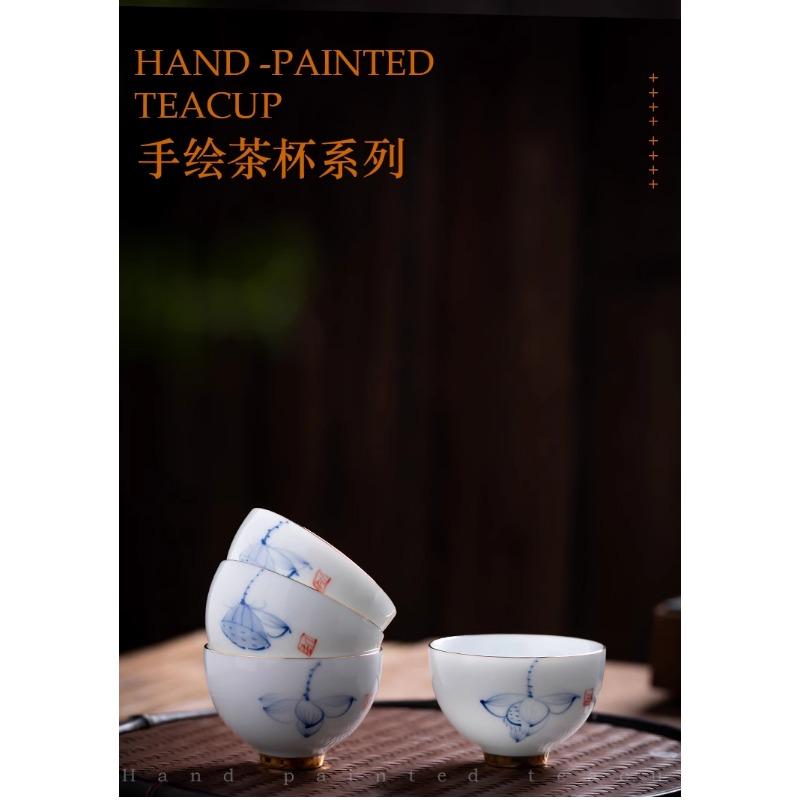 Tea cups ceramic hand-painted 6 master cups blue white porcelain tea cups household Kung Fu tea cups tea ceremony single cup