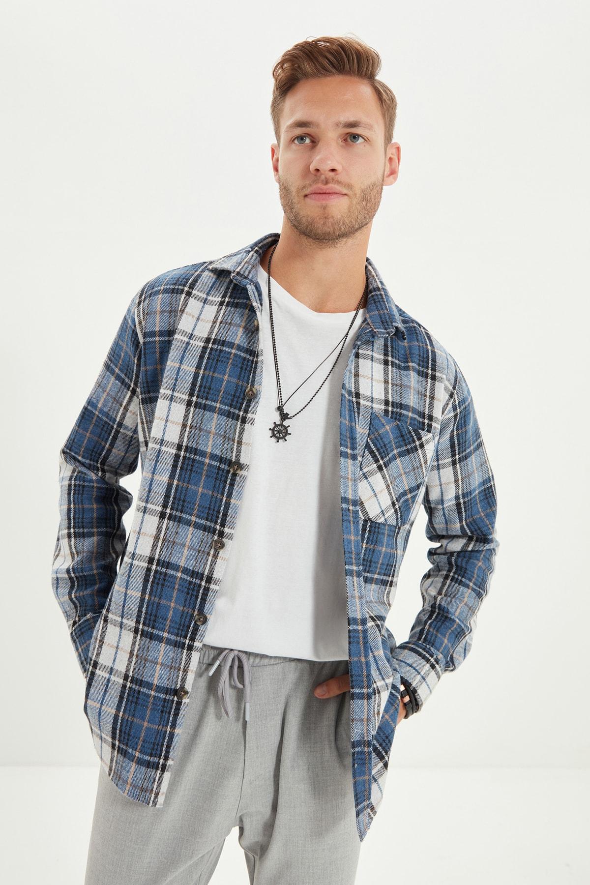 

Мужская синяя приталенная рубашка в клетку Lumberjack..