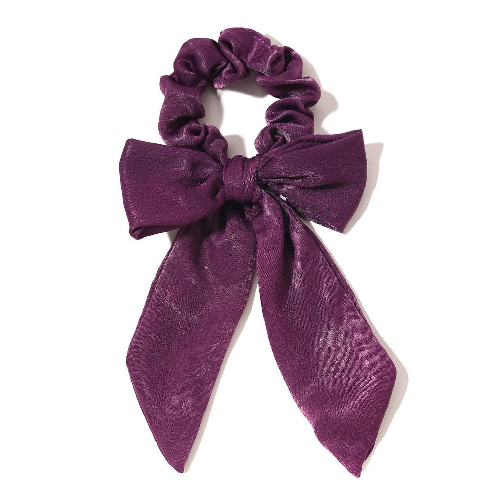 European & American Retro Silk-Like Ribbon Bow Hair Tie with Detachable Streamer – Wrinkled Satin Fabric Hair Accessory