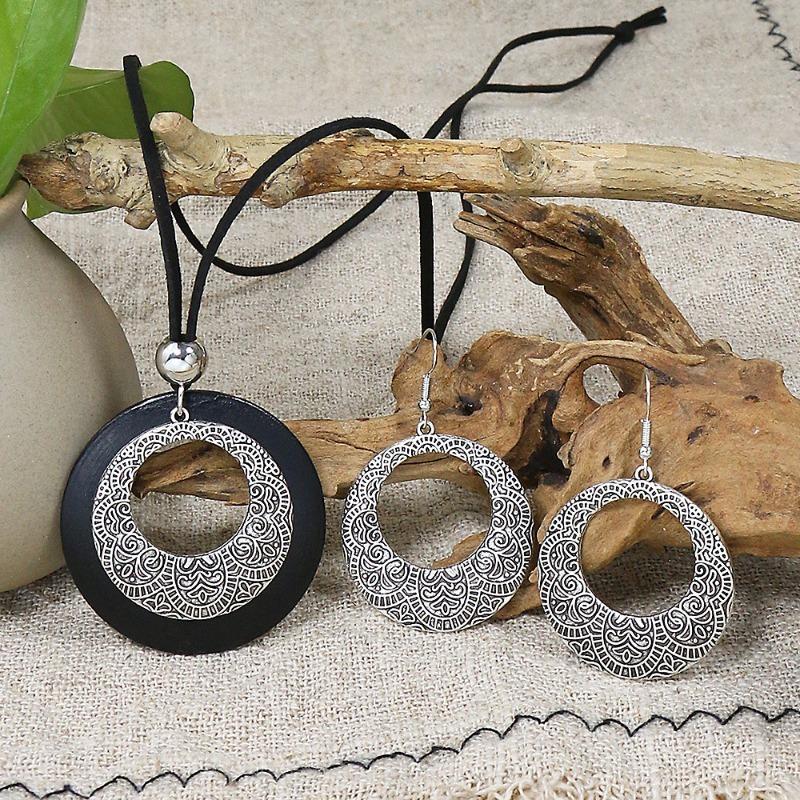 Ethnic Earrings/necklace Set Indian Zircon Bohemian Vintage Geometry Zinc Alloy Color Alloy Necklace Jewellery Sets for Women