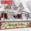 Merry Christmas Fence Banner, Santa Claus Snowman Reindeer Theme, Polyester Outdoor Lawn Wall Party Decoration