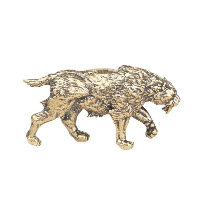 Solid Brass Prehistoric Beast Sabre-Toothed Desktop Ornament Tiger Bronze Sculpture Craft Tea Pet Copperware Wholesale