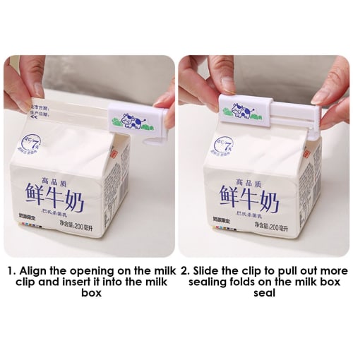 2 Milk Carton Sealing Clips, Snack Bag Sealing Clips, Food Storage Bag Sealing Clips, Milk Carton Sealing Clips, Adjustable within 180 degrees, Leak-P