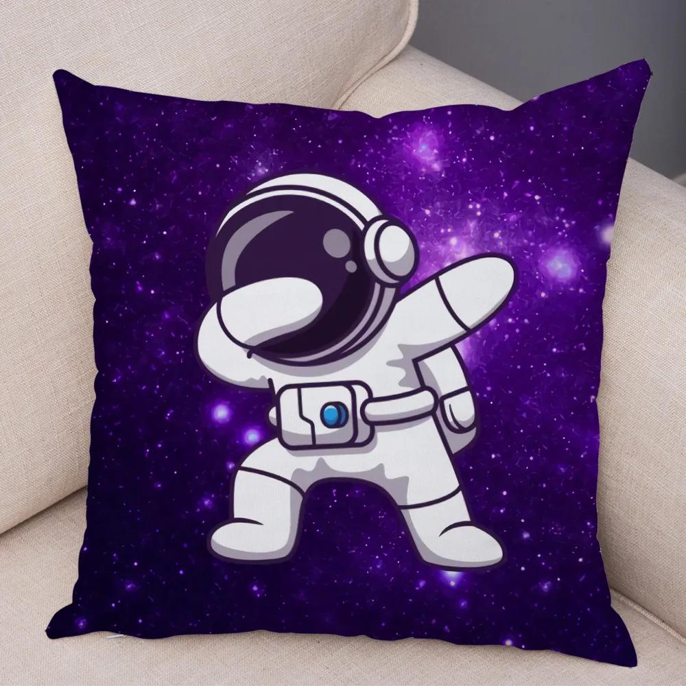 Cartoon Astronauten Kissenbezug Weicher Plüsch Dekor Kosmischer Himmel Kissenbezug für Sofa Zuhause Auto Doppelseitiger Druck Kissenhülle Kinderzimmer