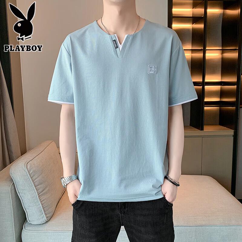 PLAYBOY Men's Ice Silk V-Neck Short Sleeve T-Shirt