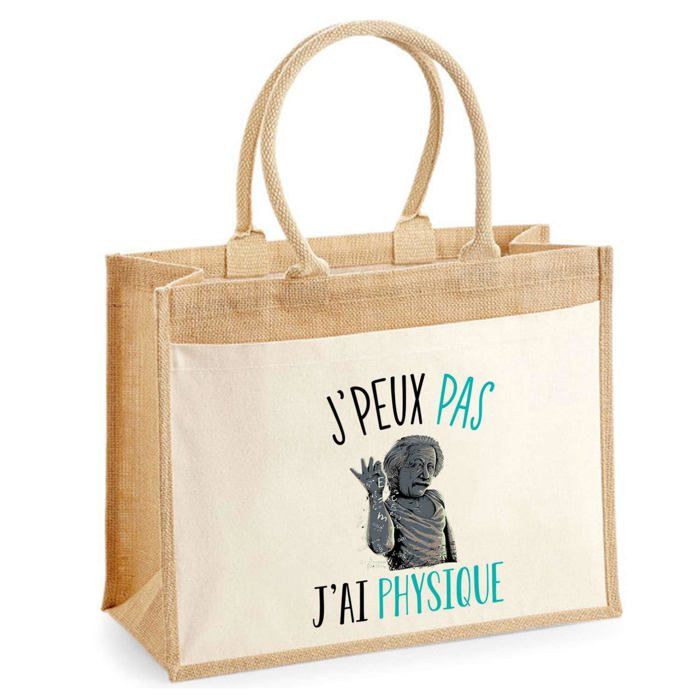 Sac de plage - PLANETEE - Jute avec poche Physique J'peux pas - Coton - Multicolore - 43x33 cm