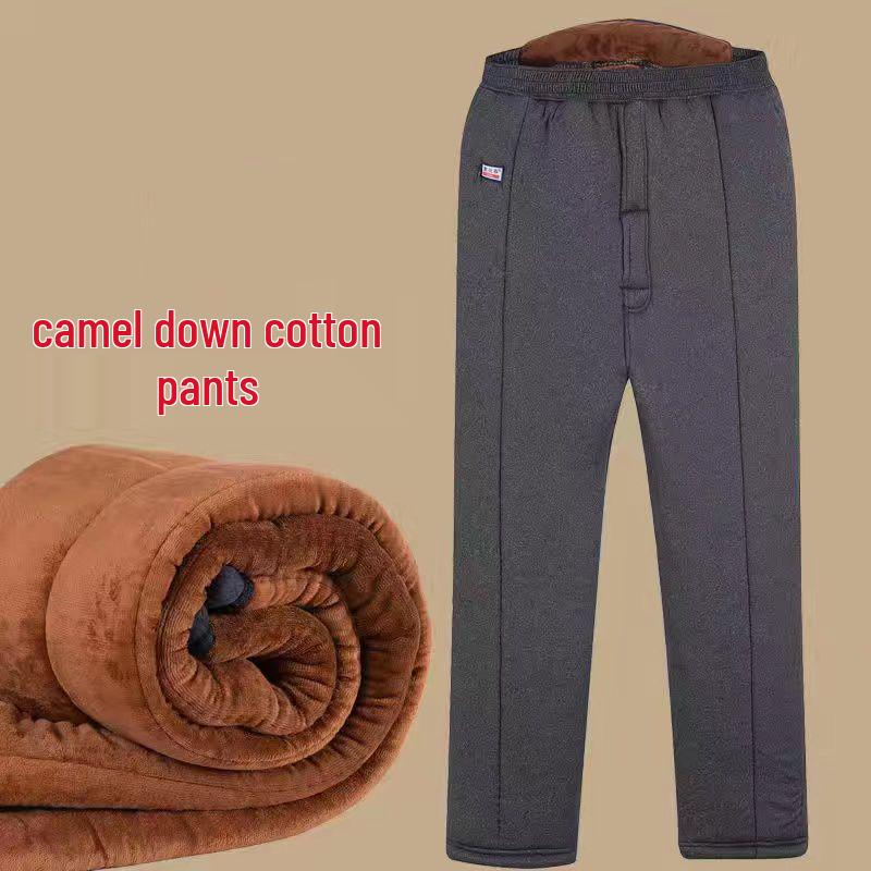 Men's Winter Warm Set: Cotton-Padded Jacket and Pants for Seniors – Fleece-Lined, Camel Down, Ideal for Dad or Grandpa.
