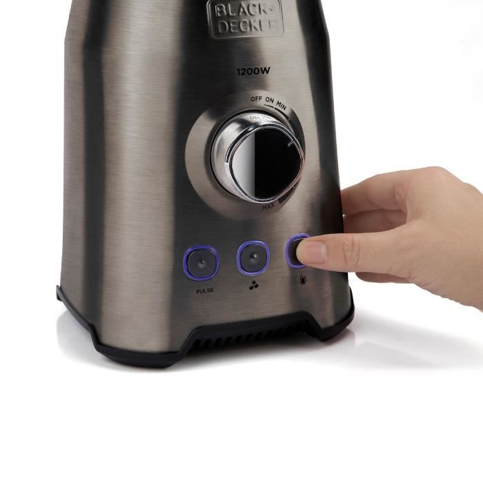 Blender BLACK+DECKER BXJB1200E de 1200W, 3 programmes + vitesses réglables, bol de 1.5L, 6 lames en inox, base anti-dérapeante