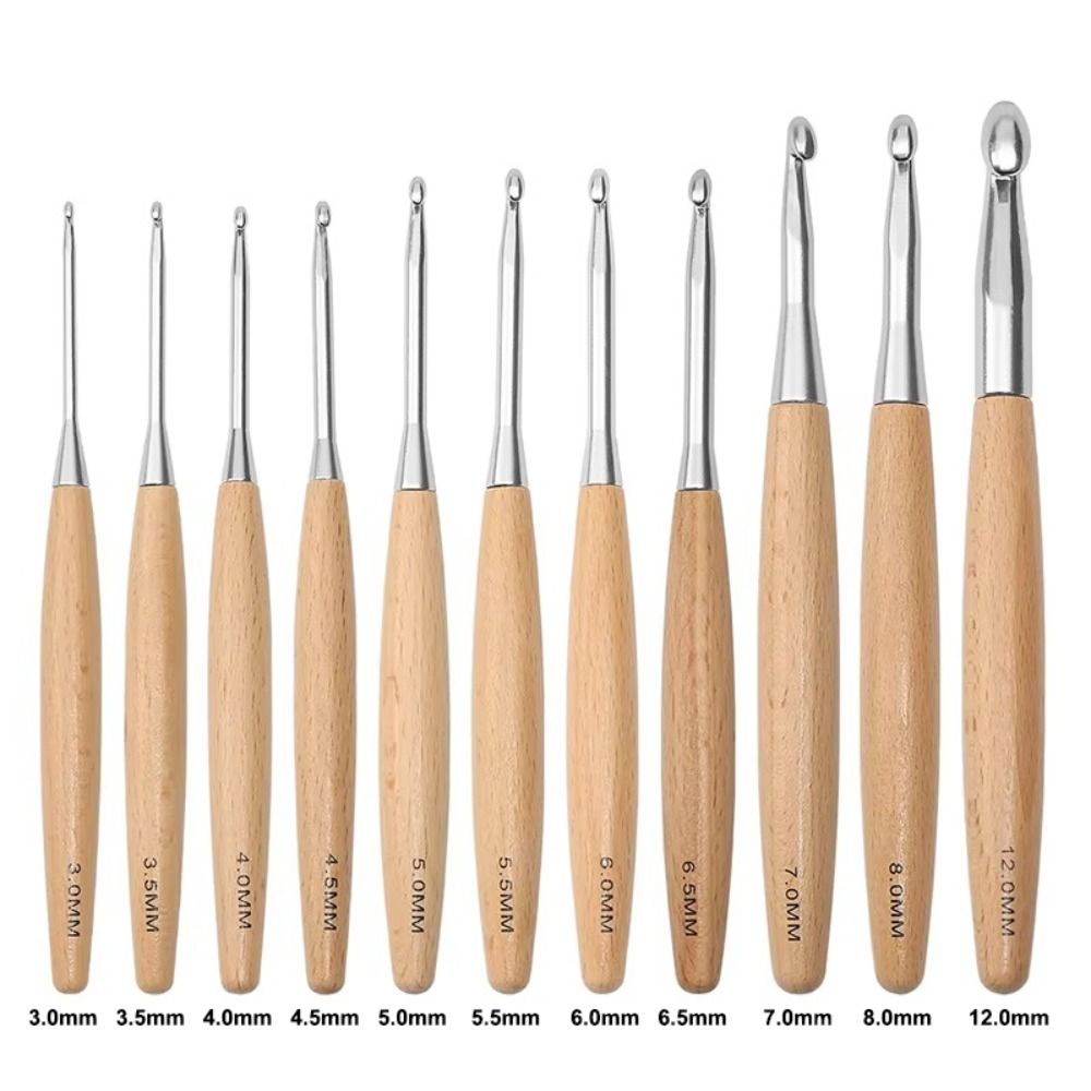 Beech Wood Handle Crochet Hooks 3-12mm Wood Handle Crochet Sewing Accessories Yarn Weave Tool