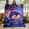 Single Dolphin in Ocean Blanket - Soft Flannel Throw for Sofa, Outdoor Use, Camping, Living Room, Office, Chair, And Bed - Digit
