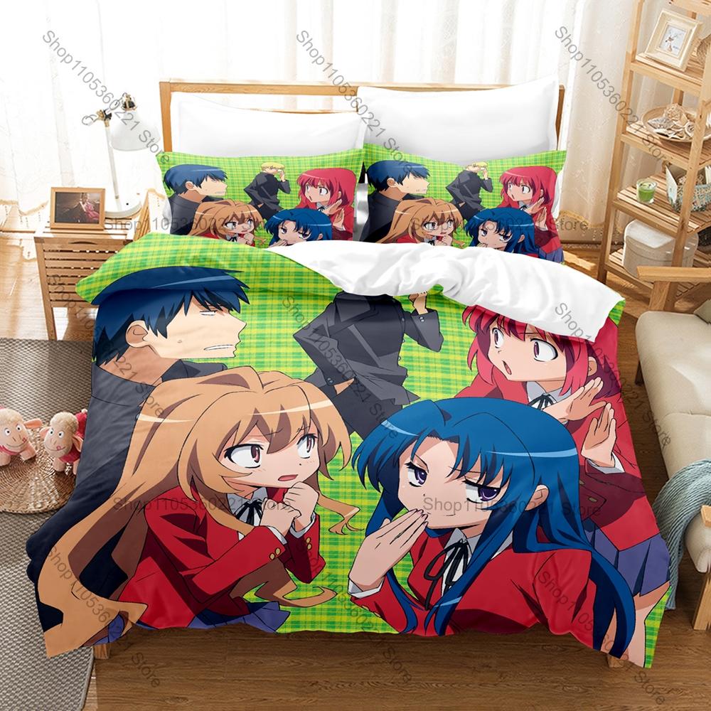Toradora 3PCS Bedding Set Taiga Aisaka Ryuuji Print Soft Microfiber Duvet Cover Pillowcase Bedroom Decor