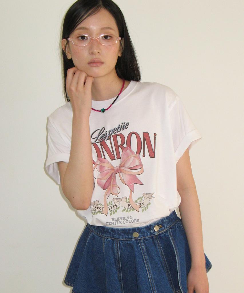 RONRON Vintage Double Ribbon Basic Fit T Shirt White