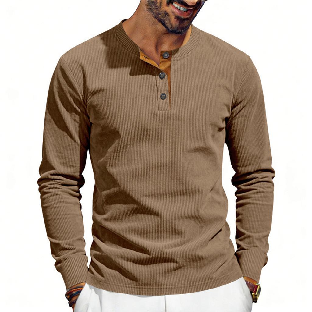 Men's Round Neck Single-Breasted Long-Sleeve Loose Casual Top