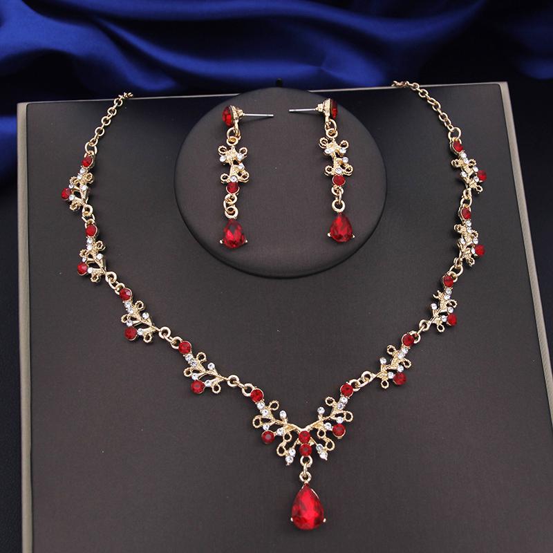 Quality copper Color Water Drop Bridal Jewelry Sets Princess Tiaras Necklace Earrings Wedding Crown Jewellry Set for Brides