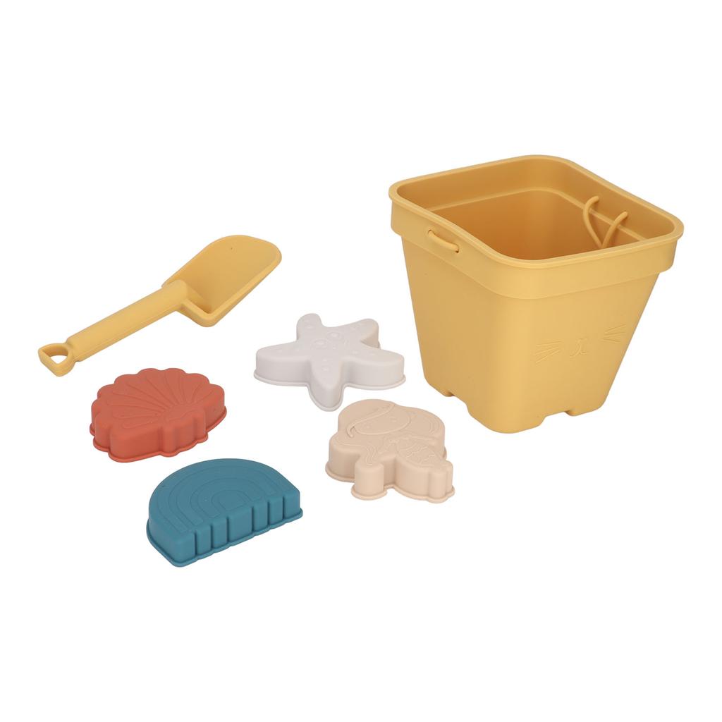 Travel Friendly Silicone Beach Toys Set with Bucket Shovel 4 Sand Moulds Sand Toys for Toddlers Kids