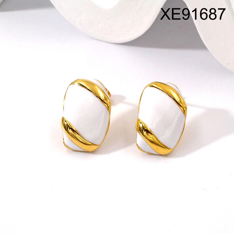 Hong Kong Retro Style Gold-Plated Titanium Steel Enamel Stud Earrings for Women