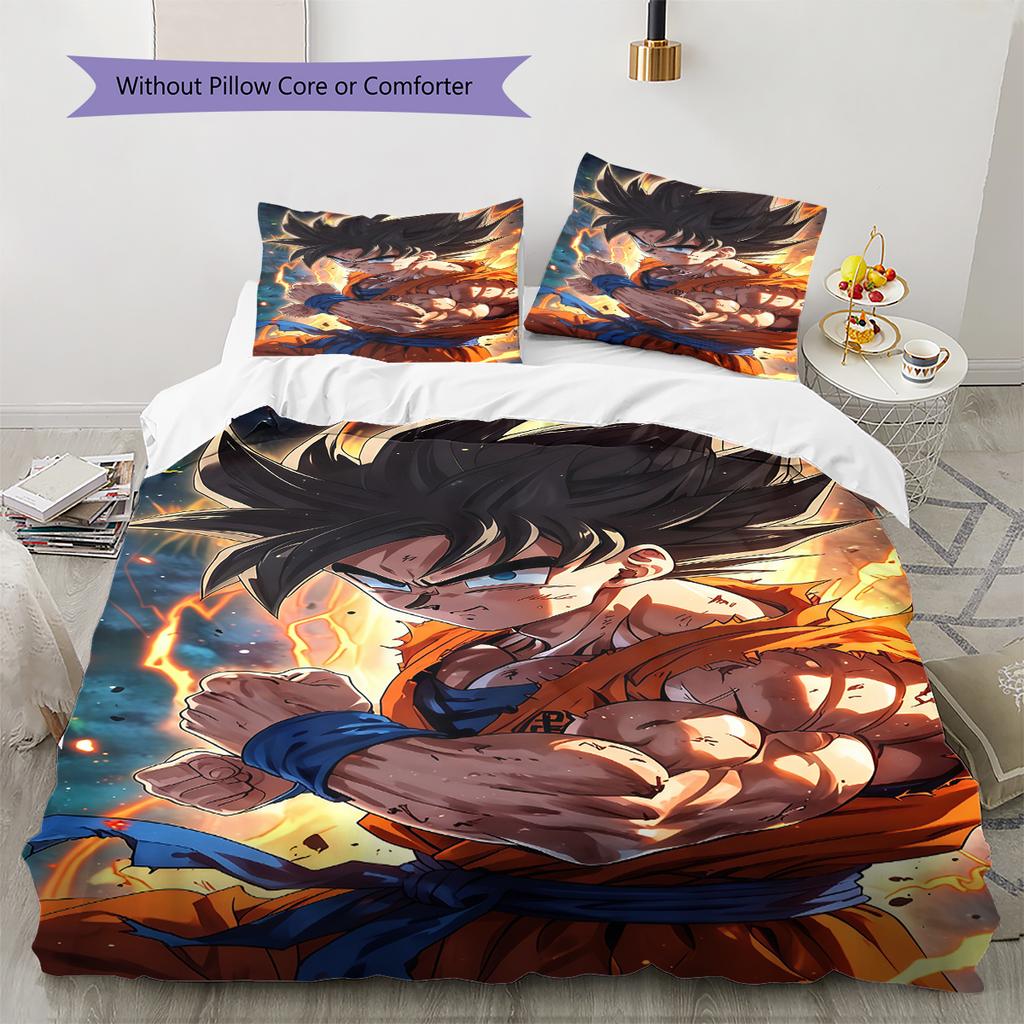 Ropa de cama con estampado de Son Goku, Juego de colcha, Funda de colcha, Funda de almohada, Regalo de cumpleaños para el hogar (1 * funda nórdica + 2 * fundas de almohada, sin núcleo)