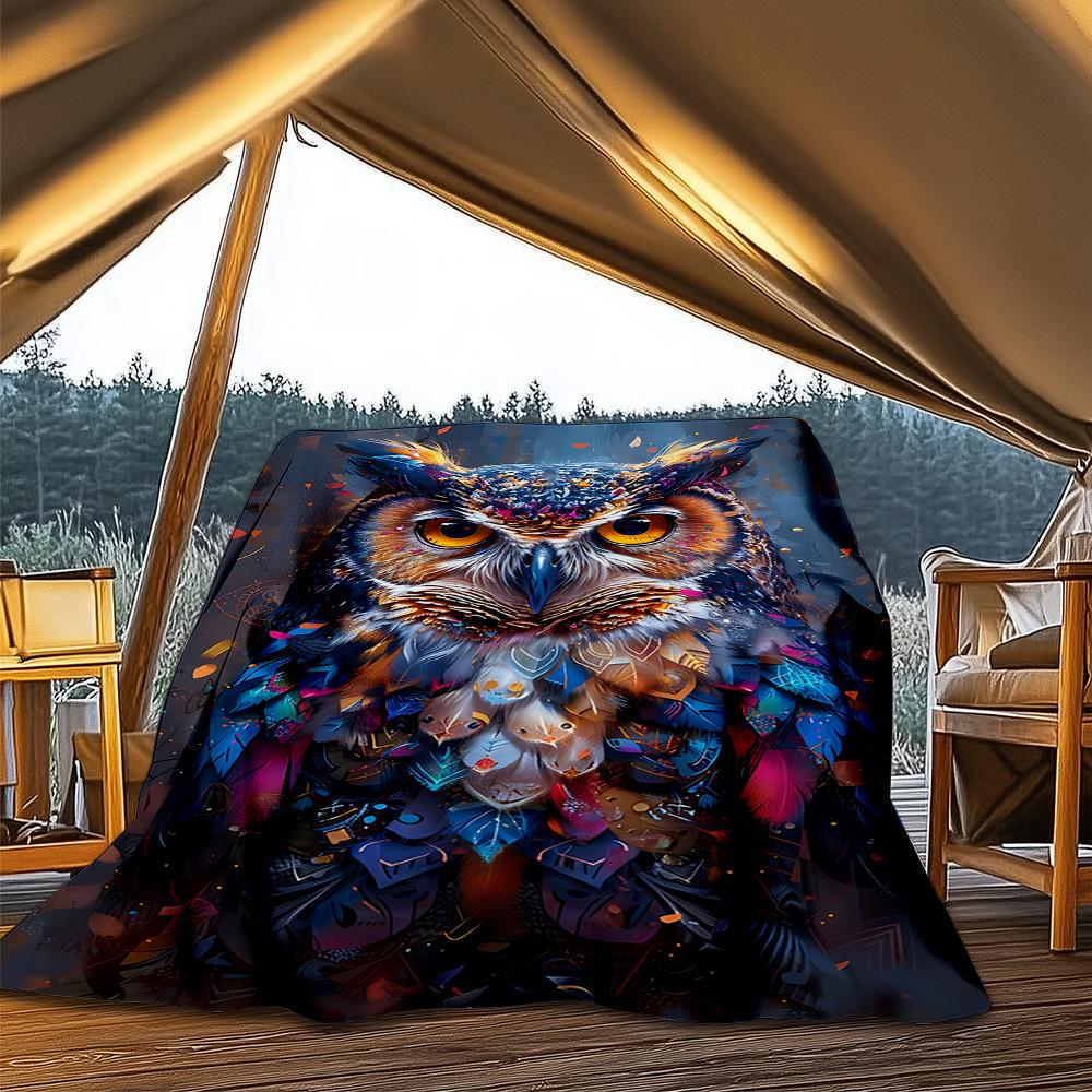 1pc Owl Print Throw Blanket Polyester Fiber, Lightweight Flannel, Soft & Warm, All Season Use for Outdoor, Camping Digital Print