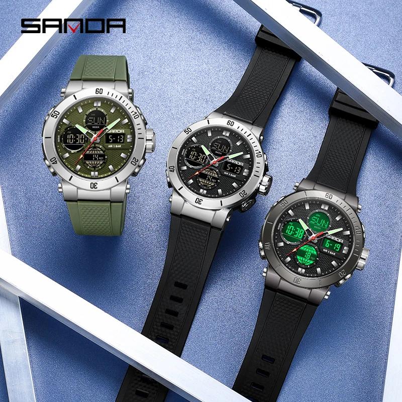 SANDA Sport Men's Watches Fashion Luxury Waterproof Multi Function Quartz Wristwatches Military Digital Date Week Luminous Clock