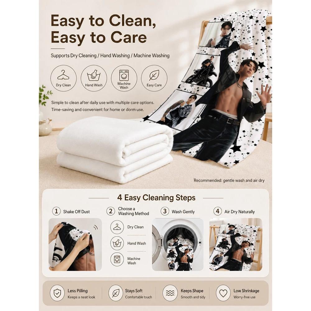 Stylish Male Idol Against Starry Background Theme Printed Blanket Soft Comfortable Throw Blanket For Living Room Kids Room Party Decor Memorial Gift