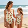 Costume da bagno intero per bambina Stampa con fiocco Scollo rotondo Senza maniche Costume da bagno Adatto per bambini e neonati Tessuto leggero ad asciugatura rapida