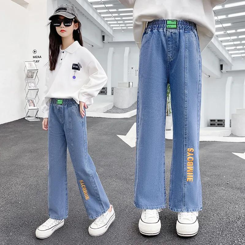 Dziewczęce Jeansowe Spodnie Wiosenno-Jesienne Średni/Duży Rozmiar Dziecięce Koreański Styl Luźne Codzienne Długie Spodnie