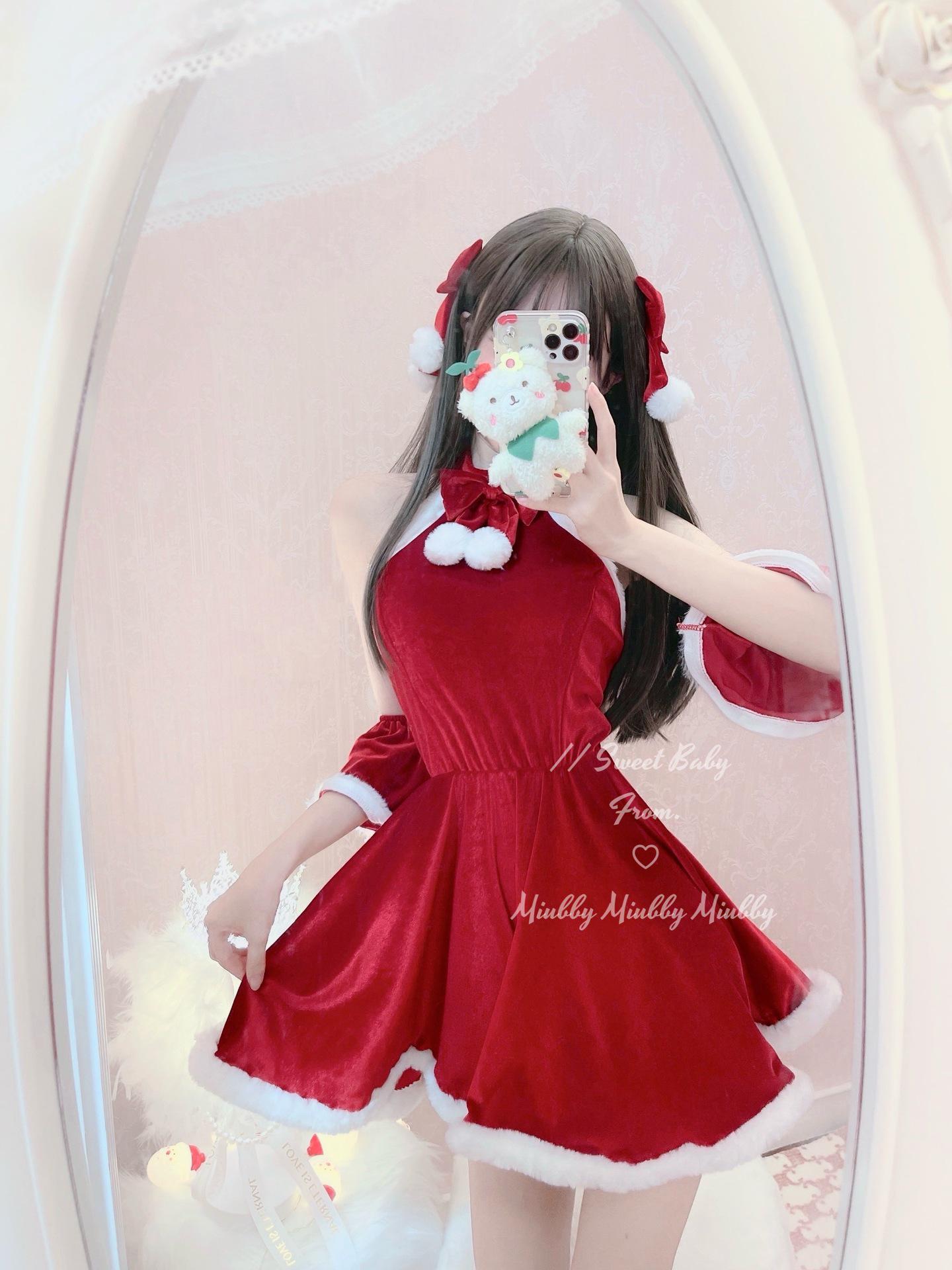 Miubby  Snowy Velvet  Red Velvet Christmas Off-Shoulder Cosplay Dress Extra Large