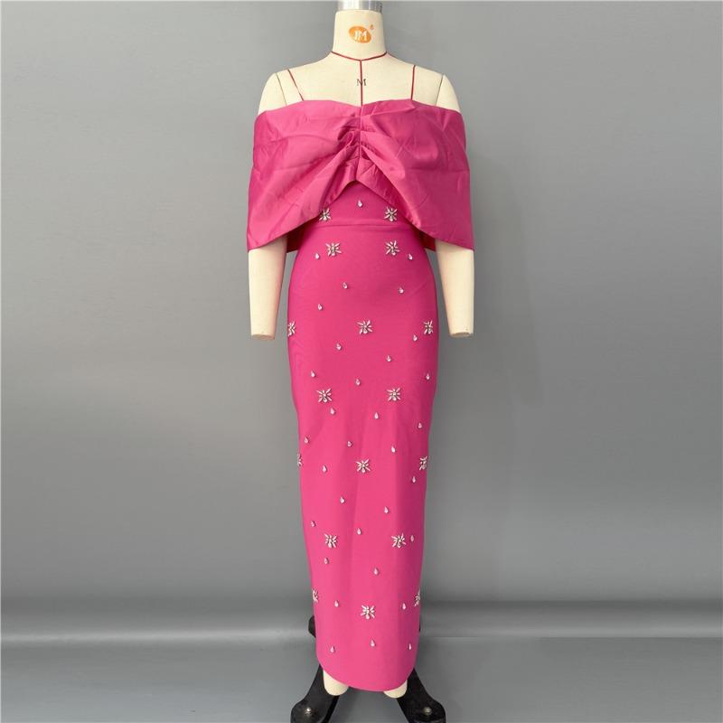 tube top bandage evening dress temperament sexy one-word shoulder dress heavy industry hot drill slim and thin bandage skirt