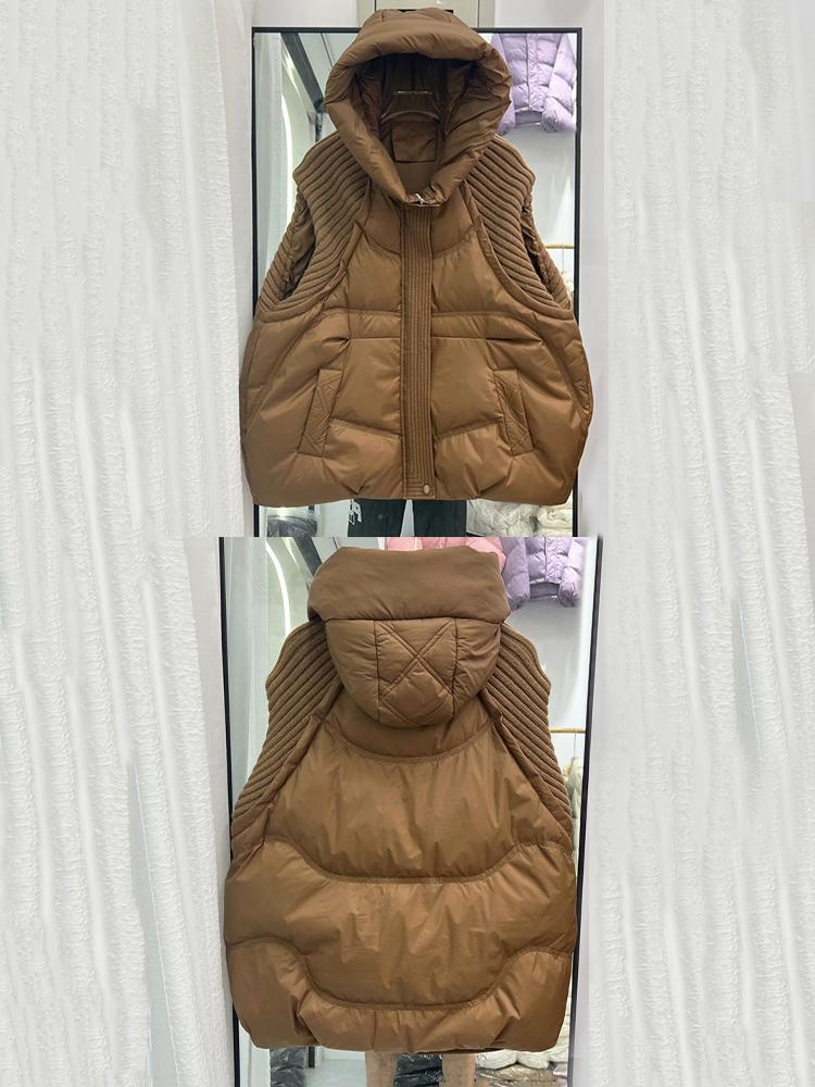Women's Winter Knitted Duck Down Hooded Vest Sleeveless Warm Coat