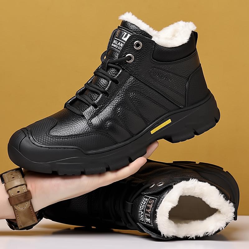 Genuine Leather Winter Waterproof Men Boots Lace Up Oxfords Plush Super Warm Snow Boots Men High Top Sneakers Men Ankle Boots