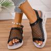 Comemore Women 2025 Summer New Soft Flat Bottom Mesh Sandals Round Head Hollow Casual Thick Bottom Solid Buckle Roman Sandales