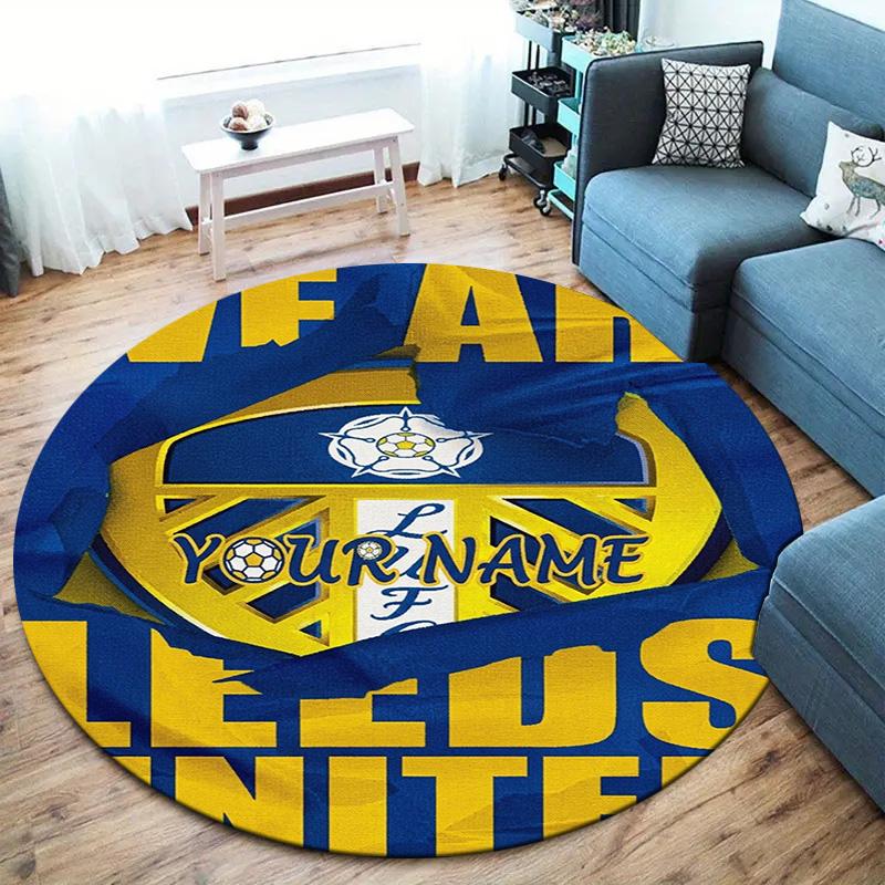 Leeds Crest Custom Name Round Area Rug Carpet Rug For Living Room Bedroom Sofa Playroom Decor Nonslip Floor Mat