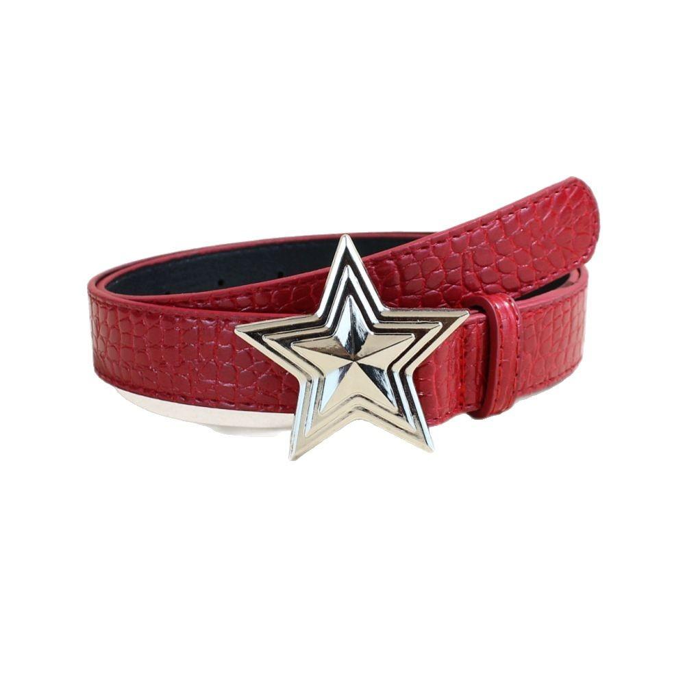 Crocodile Pattern Premium Red Belt Women'S American Decorative Skirt With Casual Style, Five-Pointed Star Personalized Belt