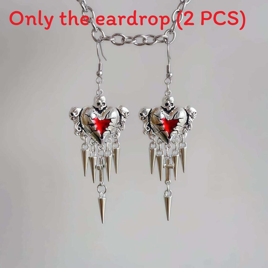 Y2k Retro Skull Stud Earrings With Alloy Metal And Blood Red Finish For Ladies красный