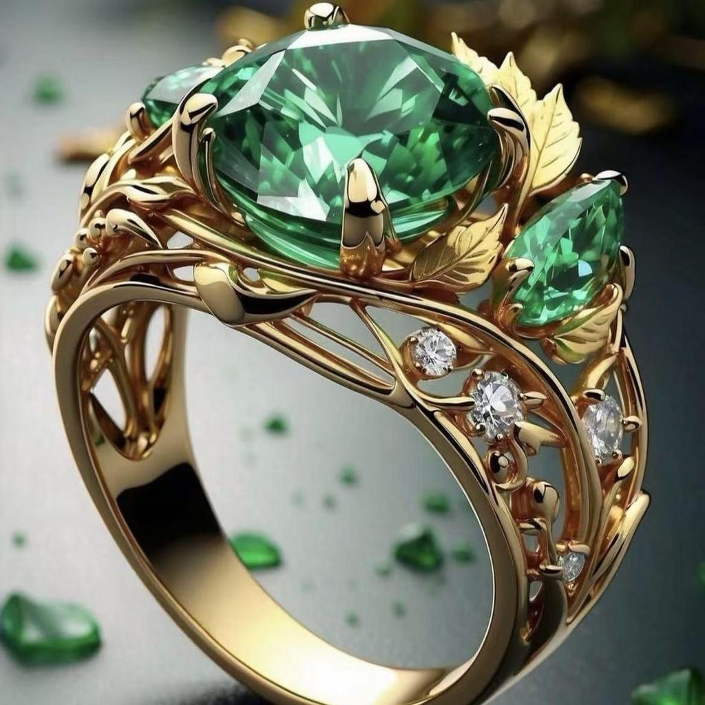 Emerald Diamond Floral Ring - Creative, High-End Women's Jewelry, Hot Selling.