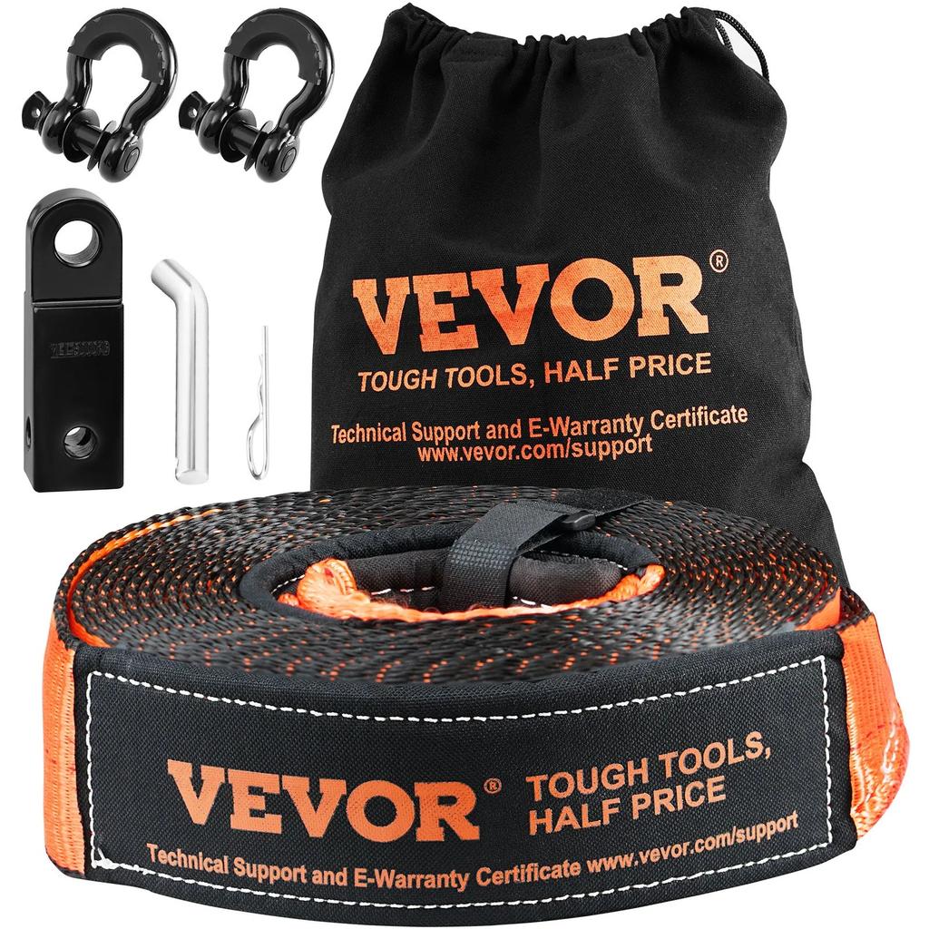 VEVOR Off-Road Recovery Kit, 3" X 30', Heavy Duty Winch Recovery Kit with 30,000 Lbs Tow Strap, 44,092 Lbs D-Ring Shackles