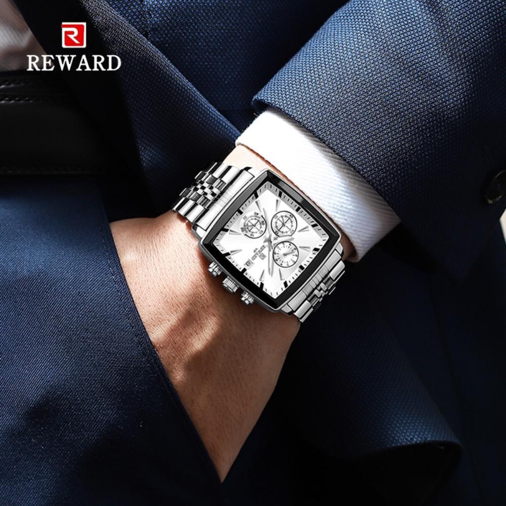 Fashion Square Quartz Watch Men's Luxury Steel Strip Business Date Chronograph Watches