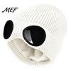 Outdoor Skiing Headwear Knitted Hat with Goggles, Unisex Winter Hat, Fleece Lined, Windproof Stylish Streetwear Warm Skull Cap for Cycling Street