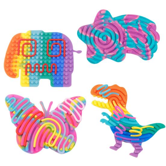 Sensory Activity Board Stress Relief Silicone Strip Fidget Toy Travel Portable Kids Adults Butterfly Dinosaur Star Elephant Shape Educational Busy