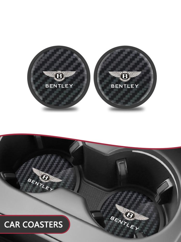 Waterproof Non-Slip Water Cup Pad 2pcs Car Coaster for New Bentley Flying Spur Continental GT Bentayga Mulsanne Auto Accessories