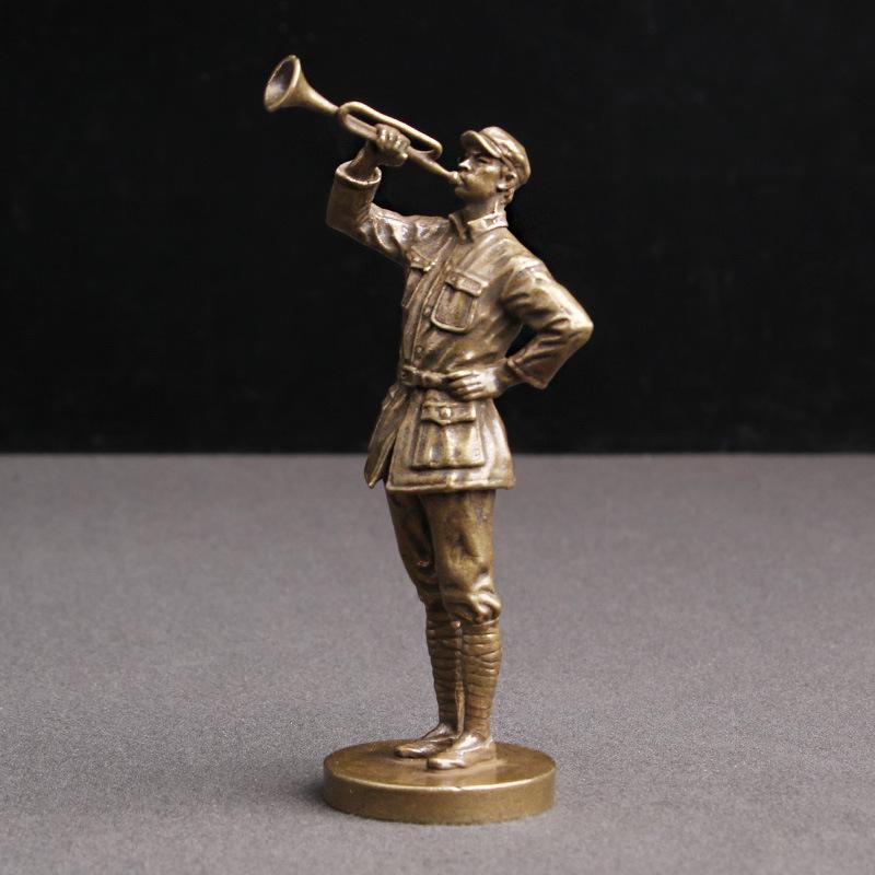 Pure Brass Long March Red Army Soldier Statue Home Decoration Crafts Trumpeter Commemorative Theme Character Sculpture Ornaments