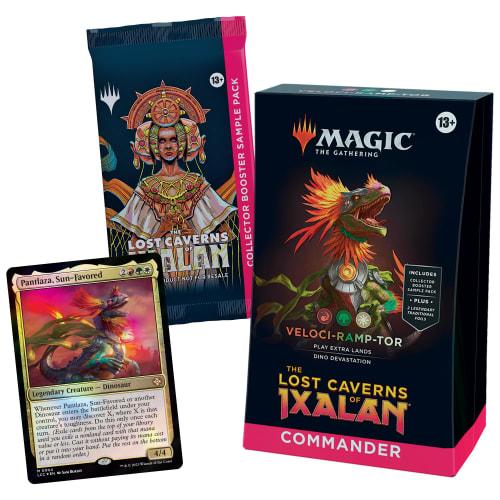 Magi: The Gathering The Lost Caverns of Ixalan Commander-dekk - Veloci-ramp-tor (100-korts kortstokk, 2-korts samlerbooster prøvepakke + tilbehør)