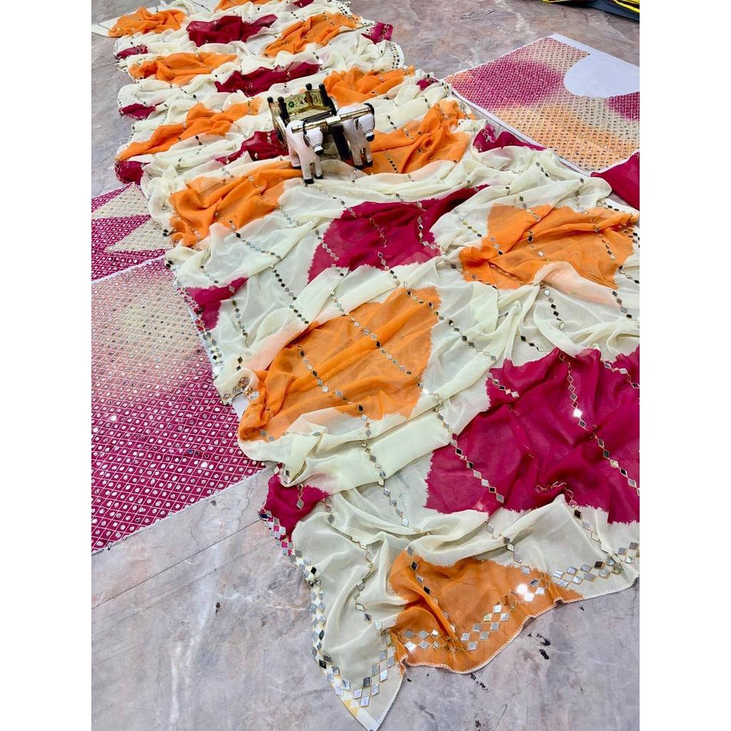 New Launch Premium Designer Mirror Work Saree