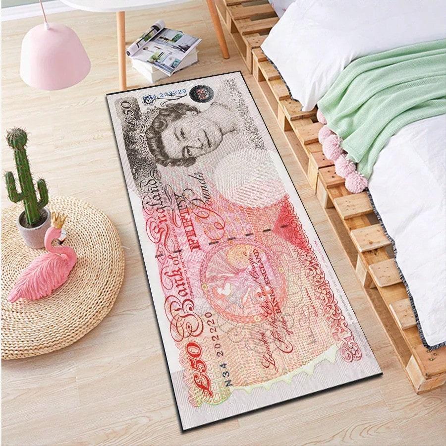 Covoraș cu Model Valutar - Design Euro Rublă Dreptunghiular Lung Decorațiune pentru Casă pentru Dormitor Decor Realist Antiderapant pentru Podea