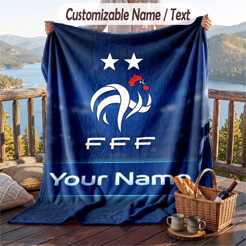 Flannel Blanket France National Football Team Print Custom Name Text Soft Throw for Sofa Bed